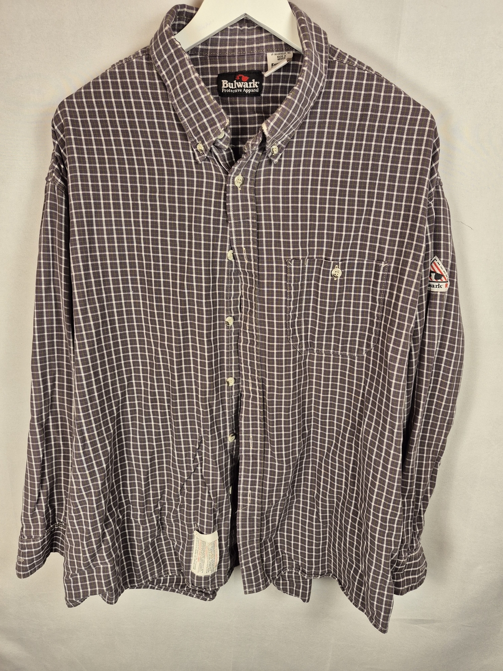 Bulwark Men’s Flame Resistant Plaid Button-Down Shirt 100% Cotton Size 2XL